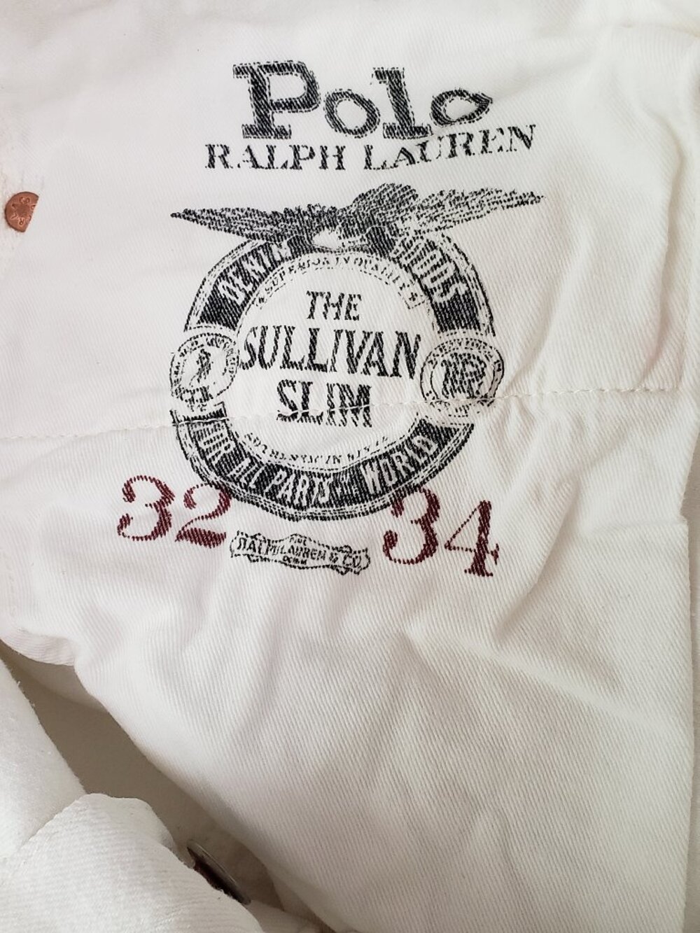 Polo Ralph Lauren Jeans Mens 32x34 White Sullivan Slim Distressed Ripped Denim - Picture 2 of 13